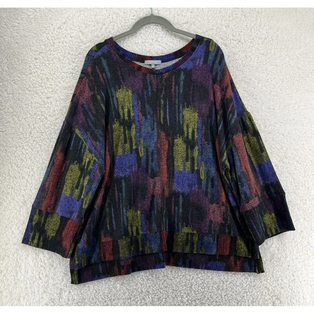 Habitat Women's Size Large Multicolor Sweater Knit Crew Neck Boxy Artsy Cozy
